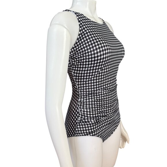 Talbots Miraclesuit black white checkered lightly padded one piece swimsuit 12 - Picture 2 of 12